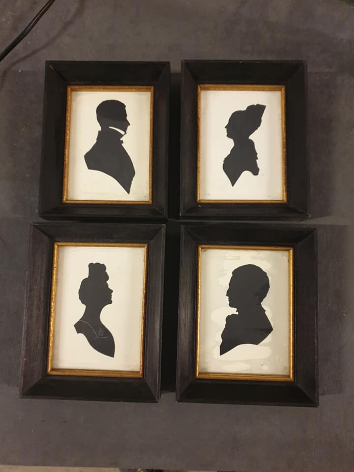 Set of 4 x Framed 18 x 14cm black and white Victorian Head Silhouette