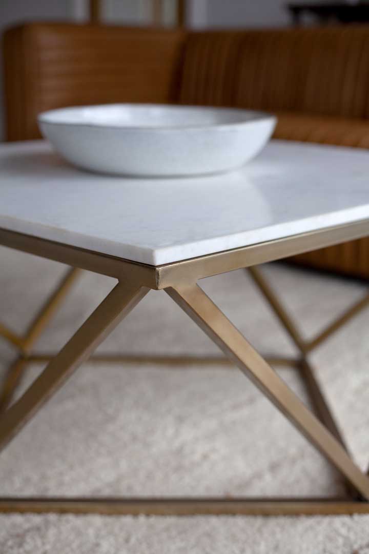 Geometric 30" Coffee Table - White and Gold: A contemporary marble topped coffee table. - Image 3 of 3