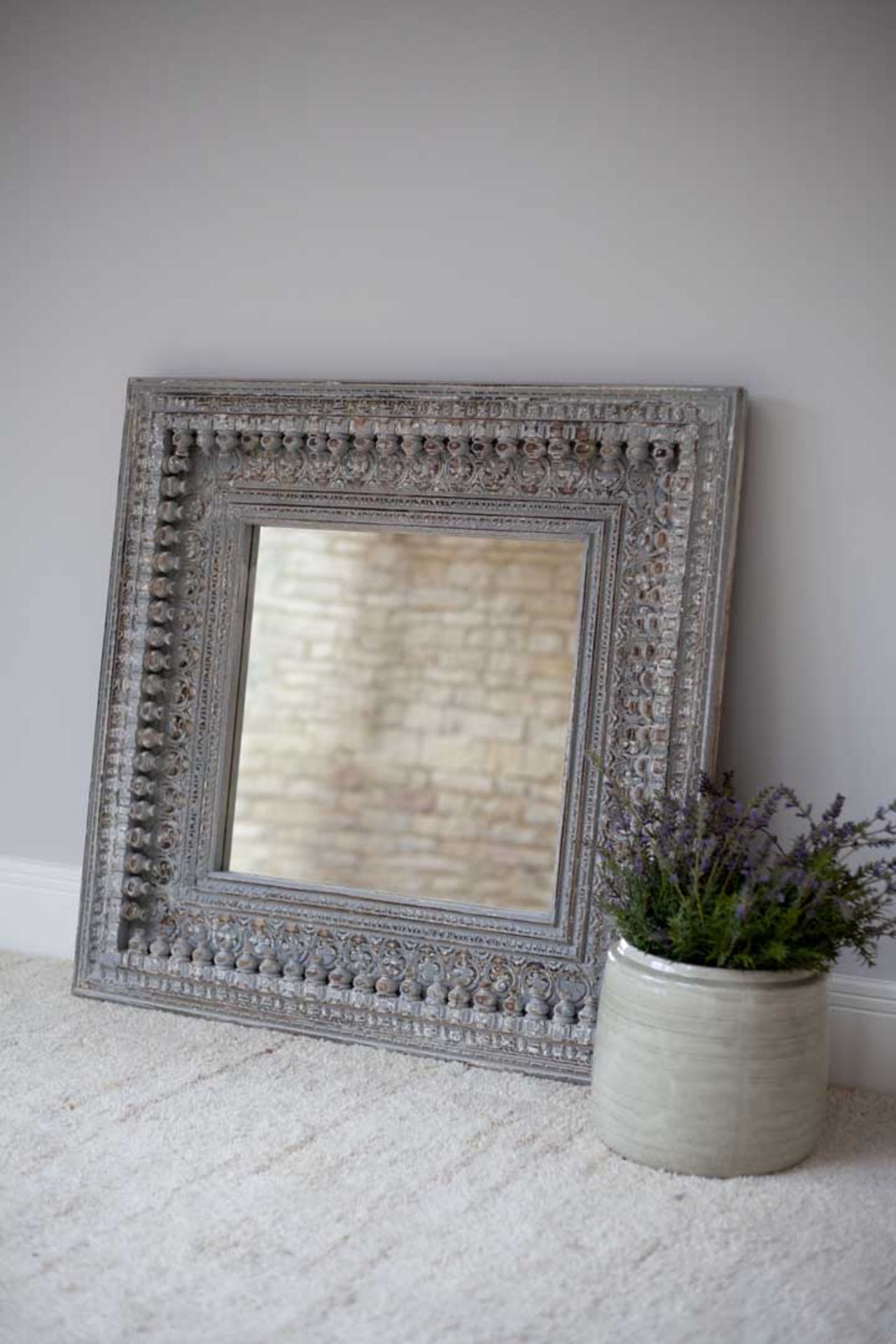 Hand-Carved Rectangular Mirror - 92cm x 94cm - Image 2 of 3