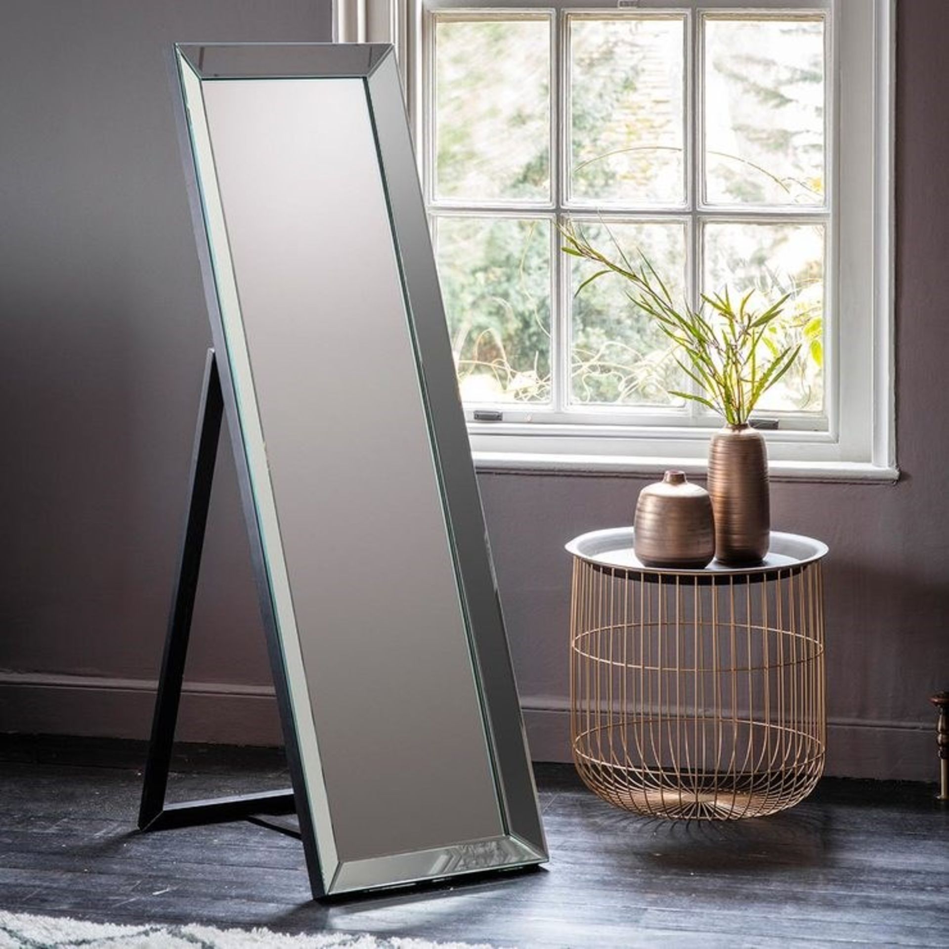 Luna Cheval Euro GreyVersatile angled all bevelled mirror framed cheval at a scale to suit any