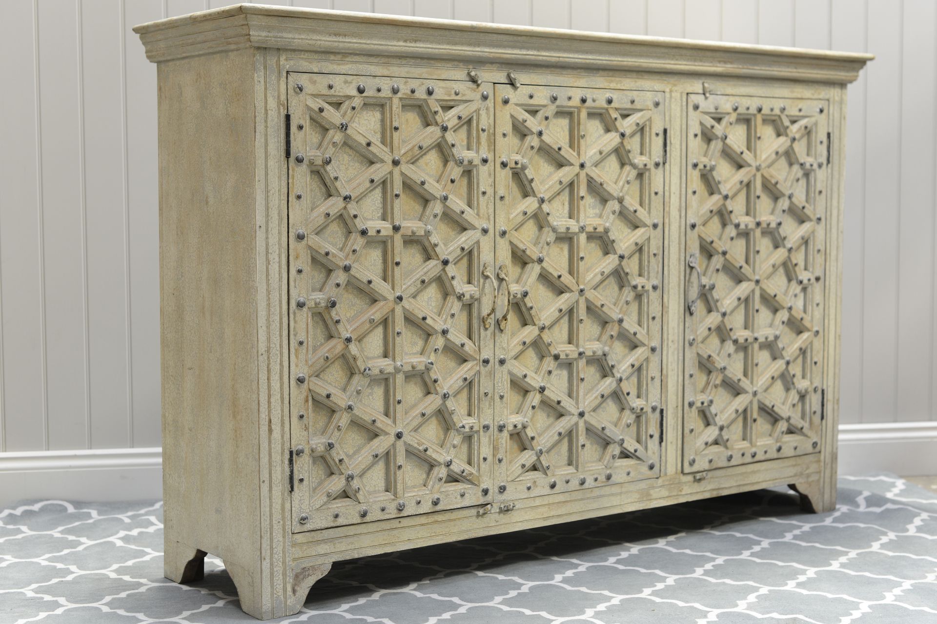 Hand-Carved 3 Door Cabinet - Image 2 of 4