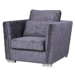 Paris Chair luxuriant slate grey tone. This armchair is accented with metallic feet to enhance its