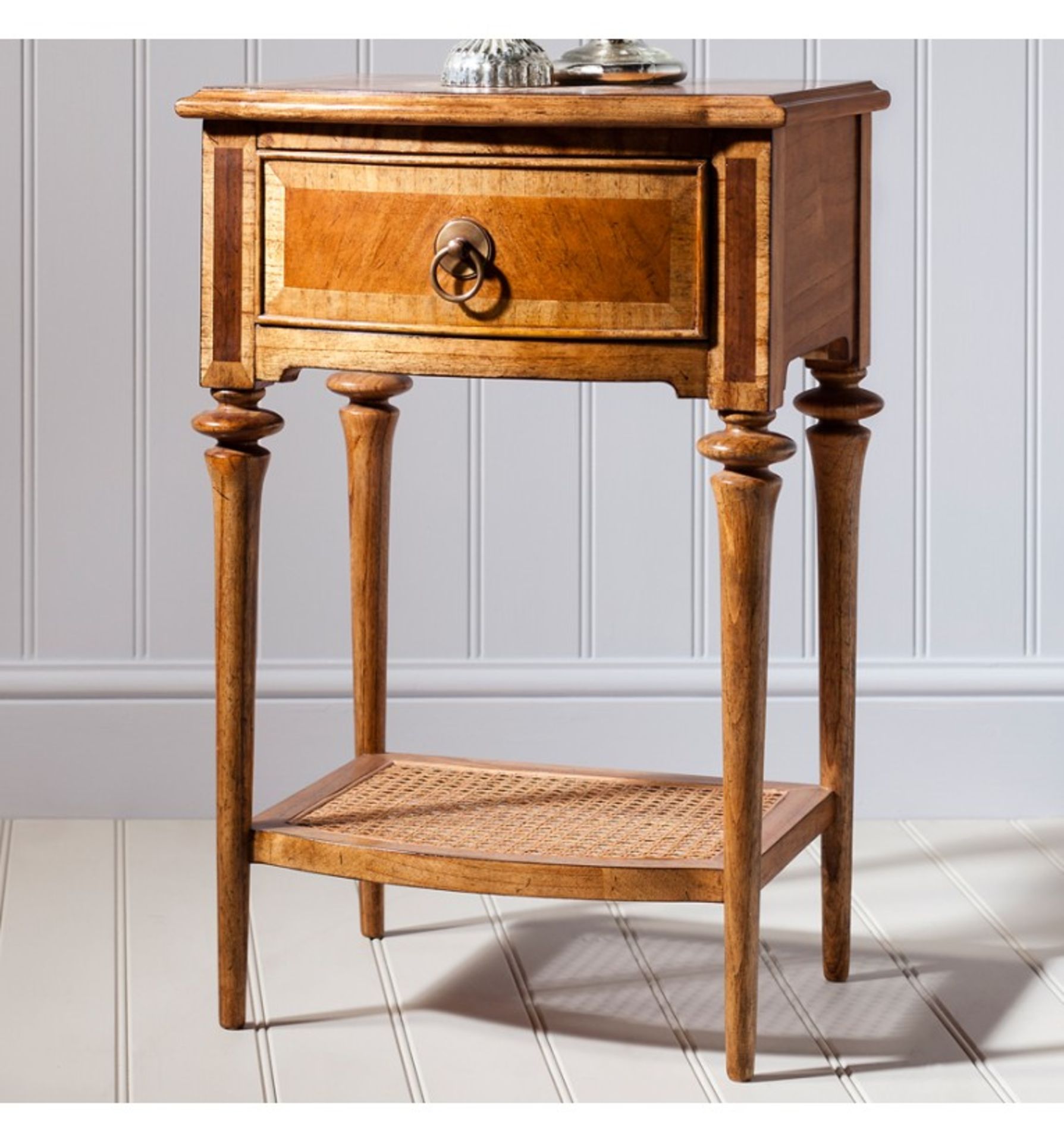 Spire 1 Drawer Bedside Cabinet Featuring beautiful marquetry of Blonde European Walnut with