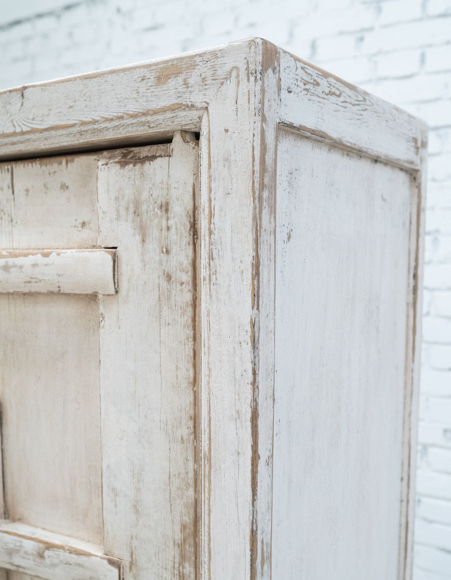 Distressed White Antique Wardrobe - Image 6 of 6