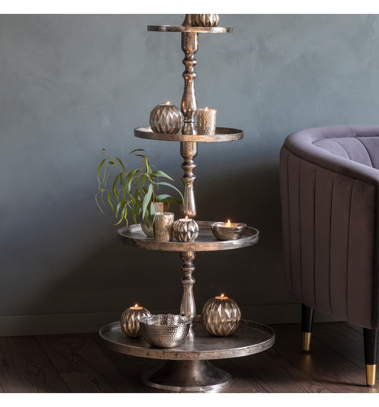 Blatna Silver Round Cake Stand Make a statement with this impressive 4 tier metal cake stand