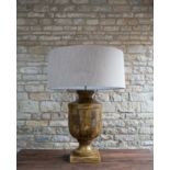 Distressed Lamp: A gorgeous cylindrical wooden table lamp.