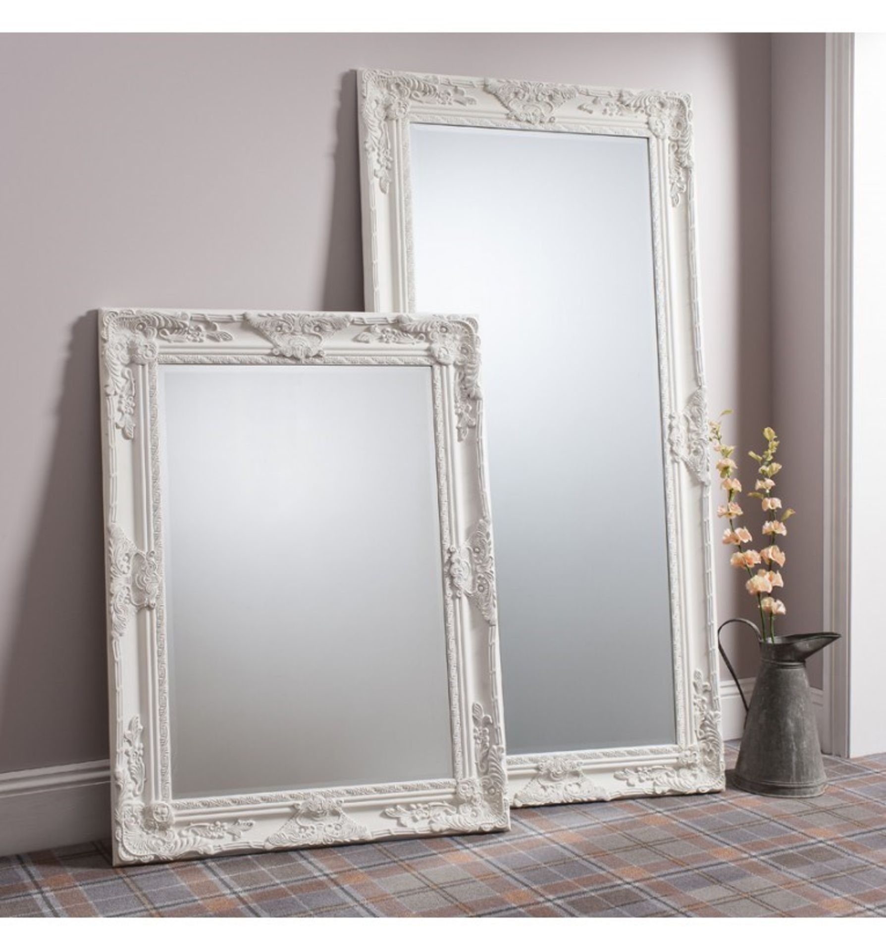 Hampshire Rectangle Mirror Cream Pretty baroque style wood framed mirror in a painted matt cream