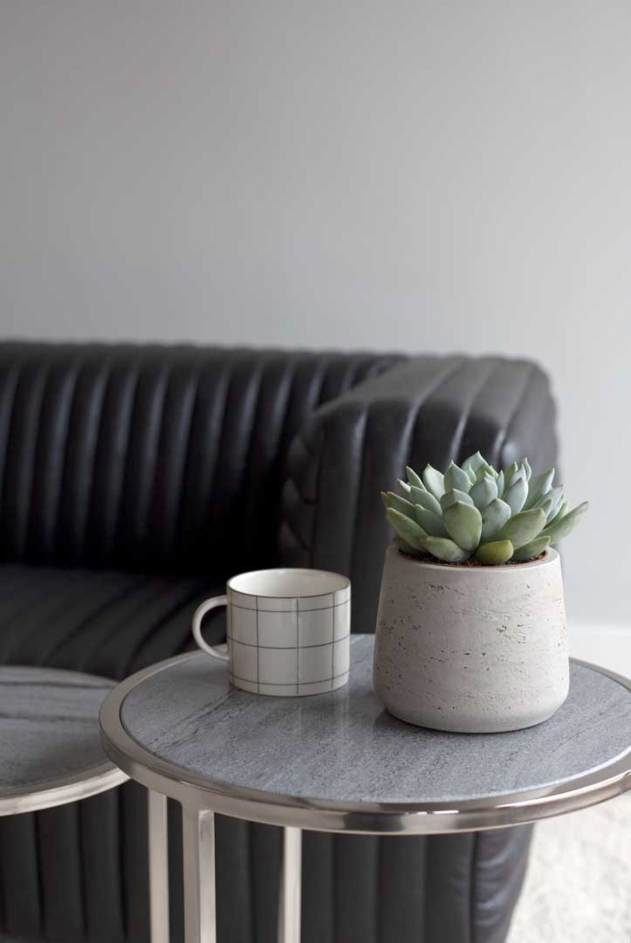 Grey Marble and Nickel Nesting Tables - Set of 2 - Image 3 of 3