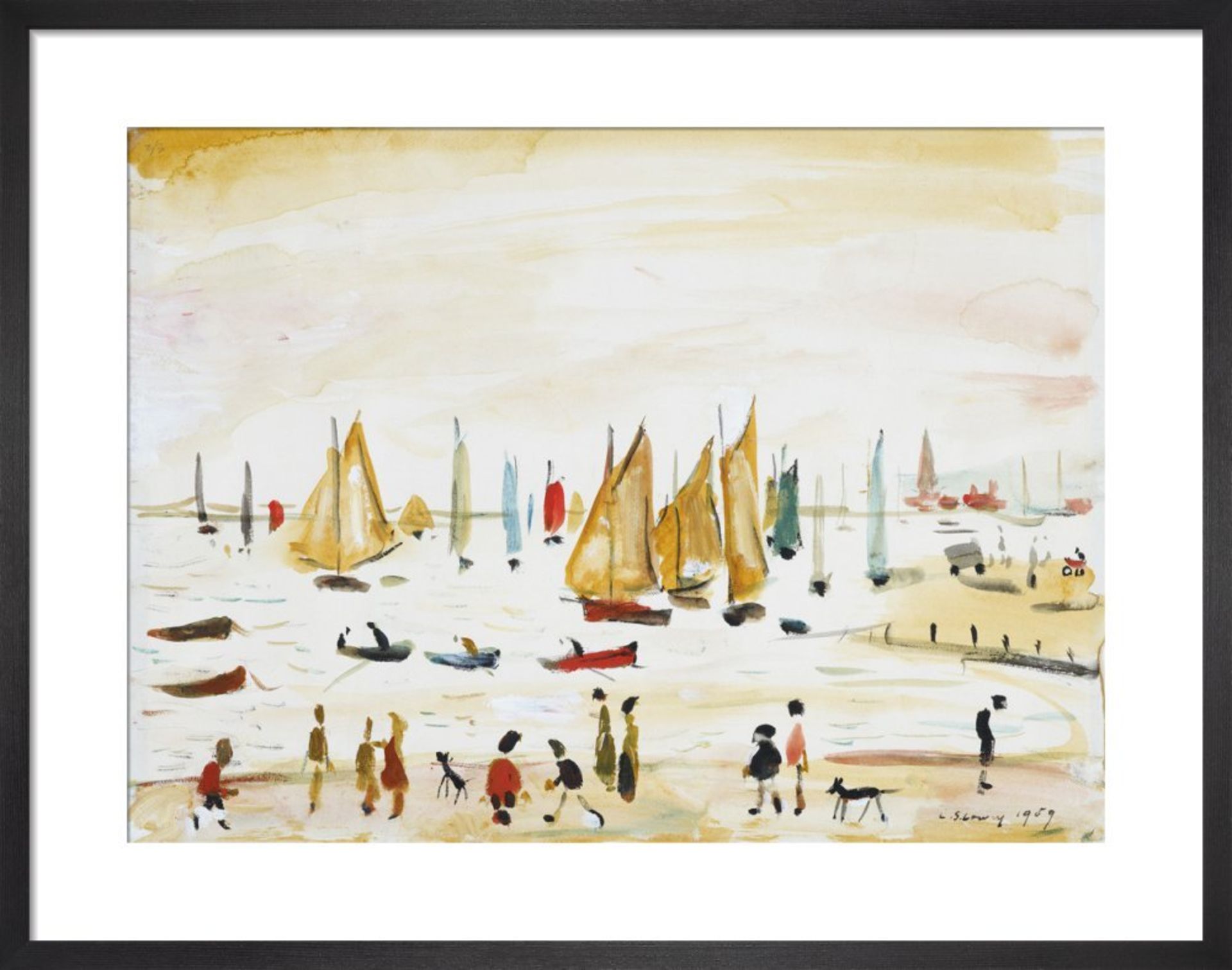 LS Lowry Yachts, 1959, Framed Print Framed Print in Responsibly Sourced Solid Frame With A Brushed