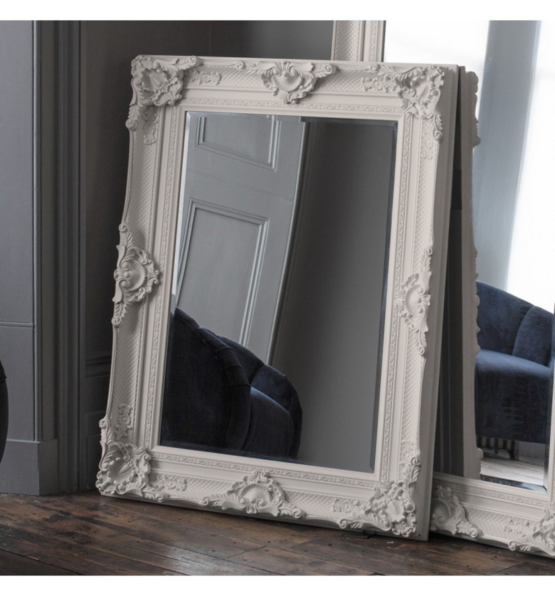 Stretton Rectangle Mirror Cream Chic Boudoir mirror in a timeless, antique white finish 1195 x