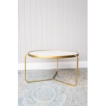 Round Coffee Table - White and Brass: A stunning three legged brass finish coffee table.