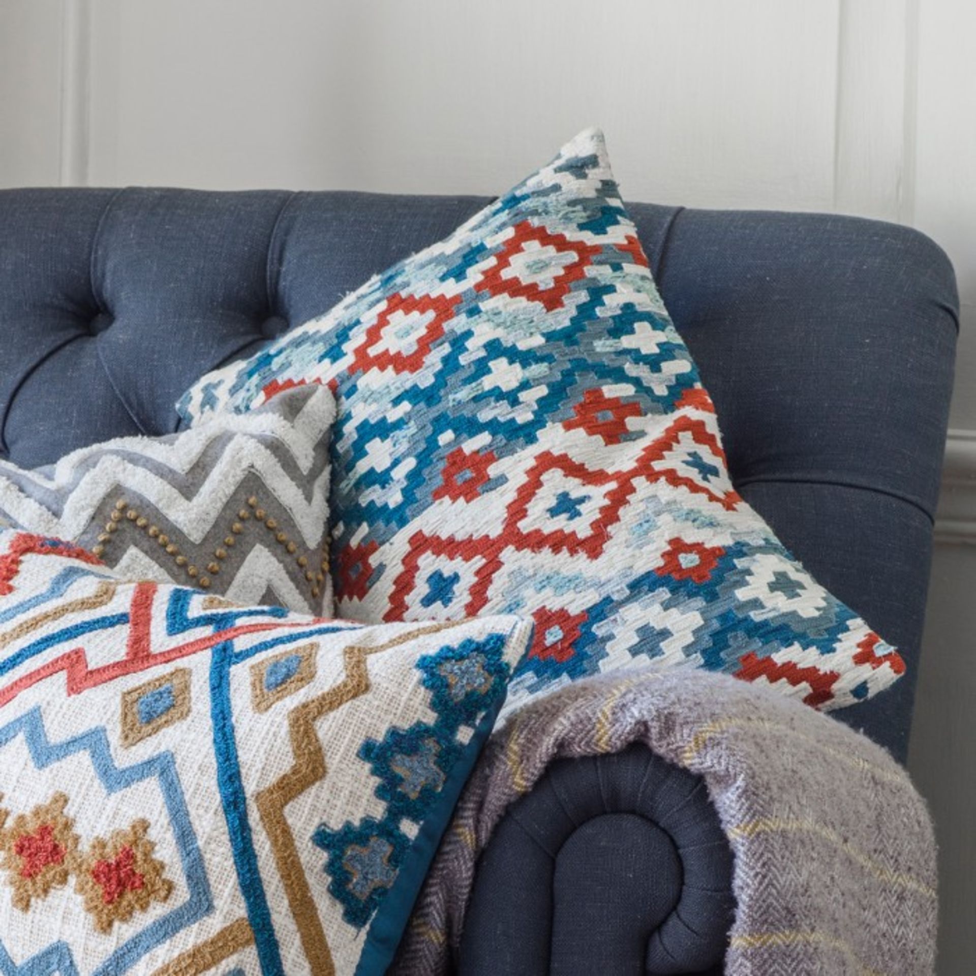 5 x Aztec Feather Filled Cushion Tactile, Bold And Bright This Cushion Is Hand Embroidered For A