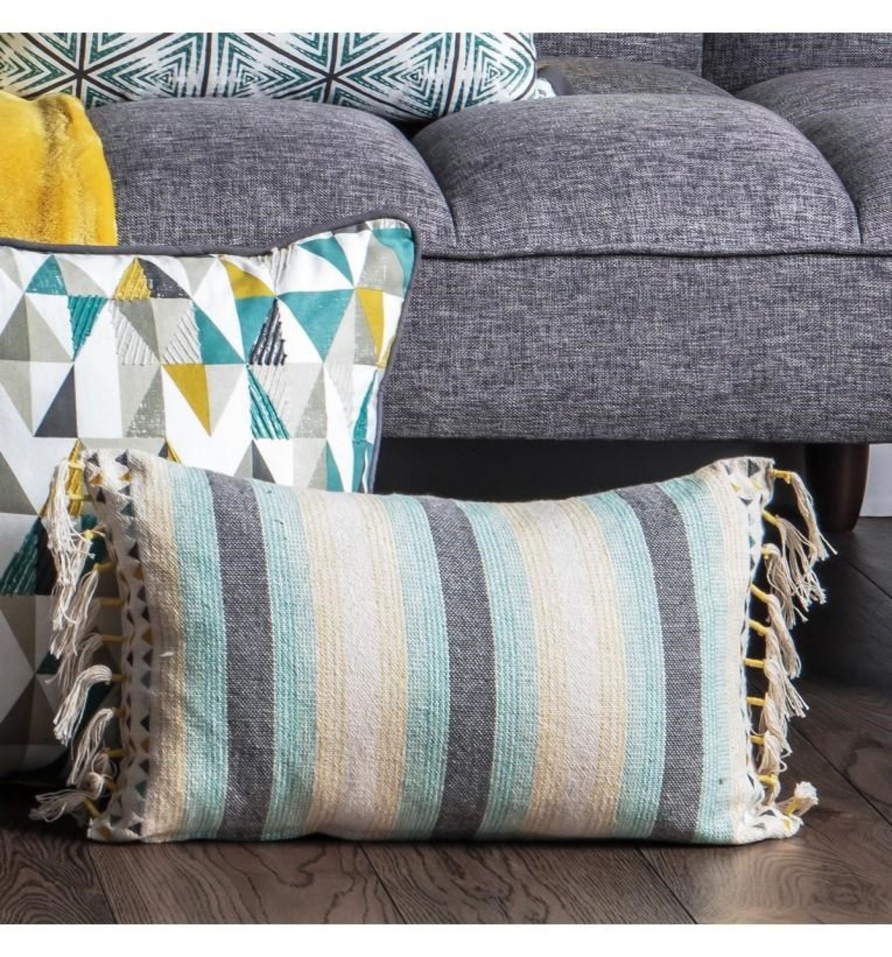 5 x Gala Cushion Teal And Ochre Cotton Feather Filled Cushion 30 x 50cm