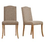A Pair of Warwick Side Chairs Beige Linen Boasting stylish and sophistication studded detailing