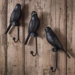 Avery Resin Birds (Set of 3) Satin black bird wall hooks with fine gold detailing W85 x D45 x