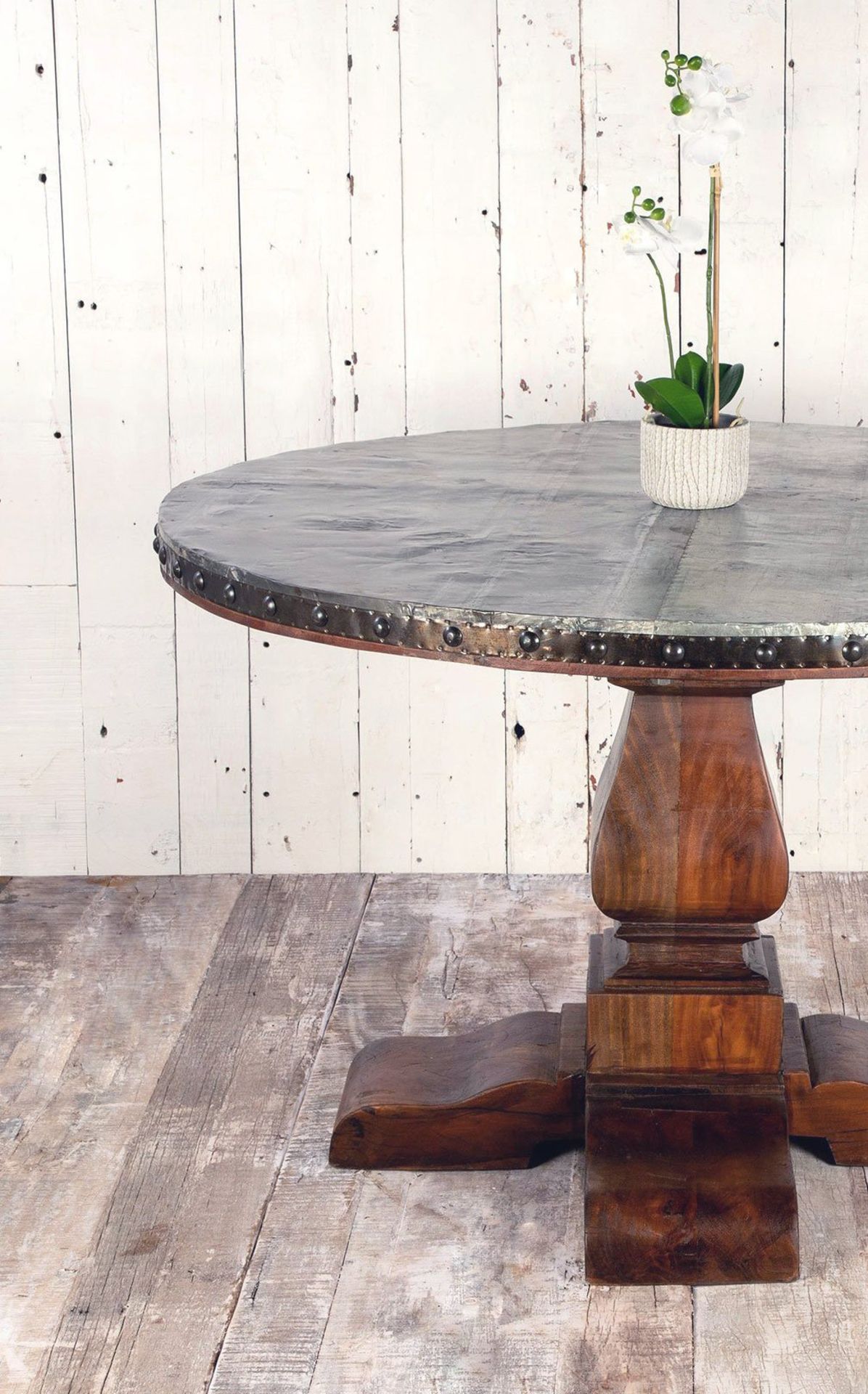 Round Metal and Wooden Dining Table - 150cm