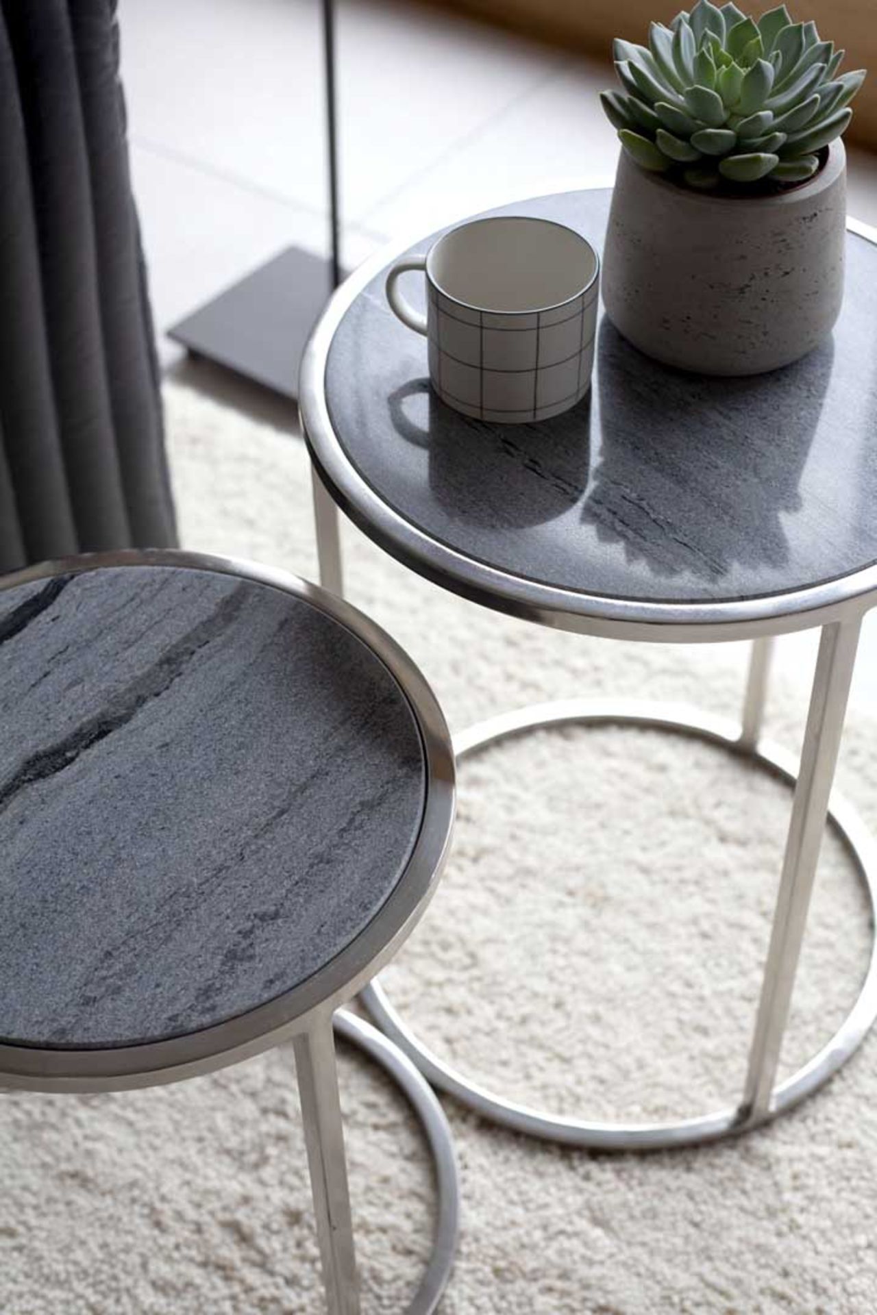 Grey Marble and Nickel Nesting Tables - Set of 2 - Image 2 of 3