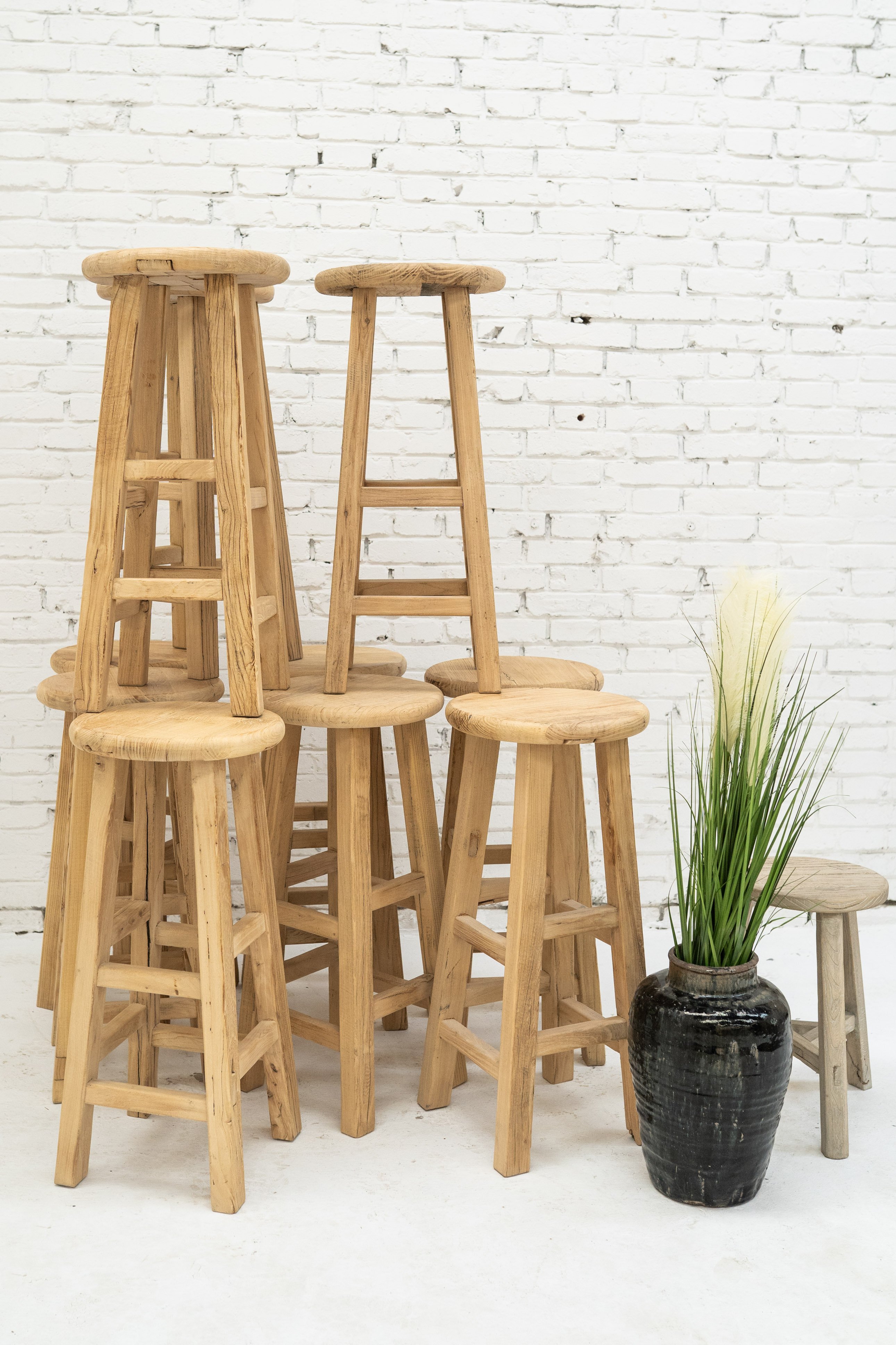 2 x Tall Elm Stool: Stunning wooden bar stools from the Heibei province of China.