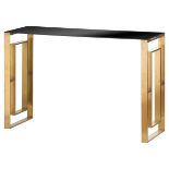 Gatsby Stainless Console Table In Brushed Brass A luxurious combination of black glass and brass