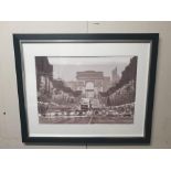 Fine art photography featuring Approach to the Arc De Triomphe at night in matt black frame steel
