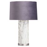 Marble Glass Table Lamp With Grey Velvet Shade the marble-effect glass body has a beautiful white