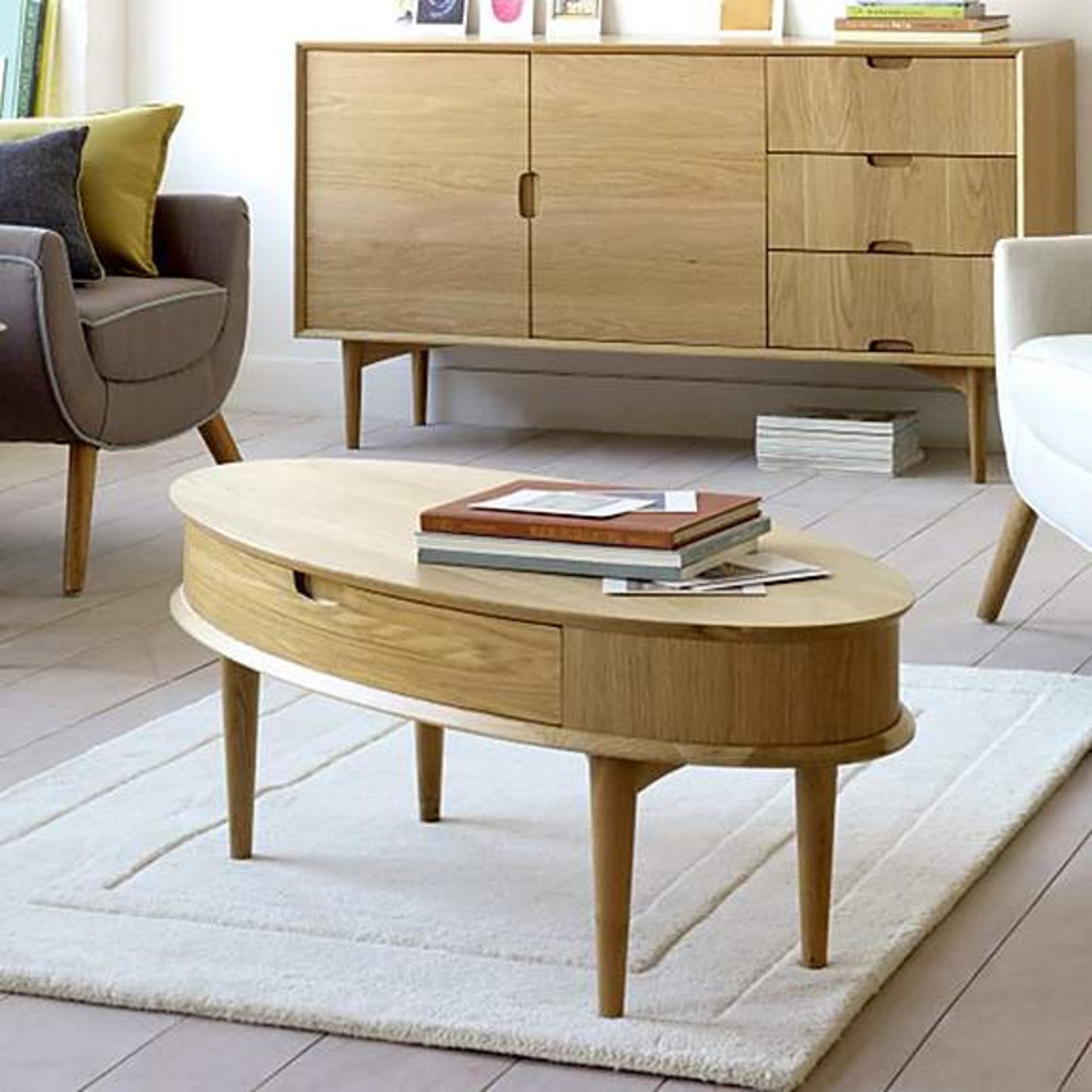 Norse Oak Coffee Table with Drawer Crafted from solid oak wood and light oak veneer, this easy to