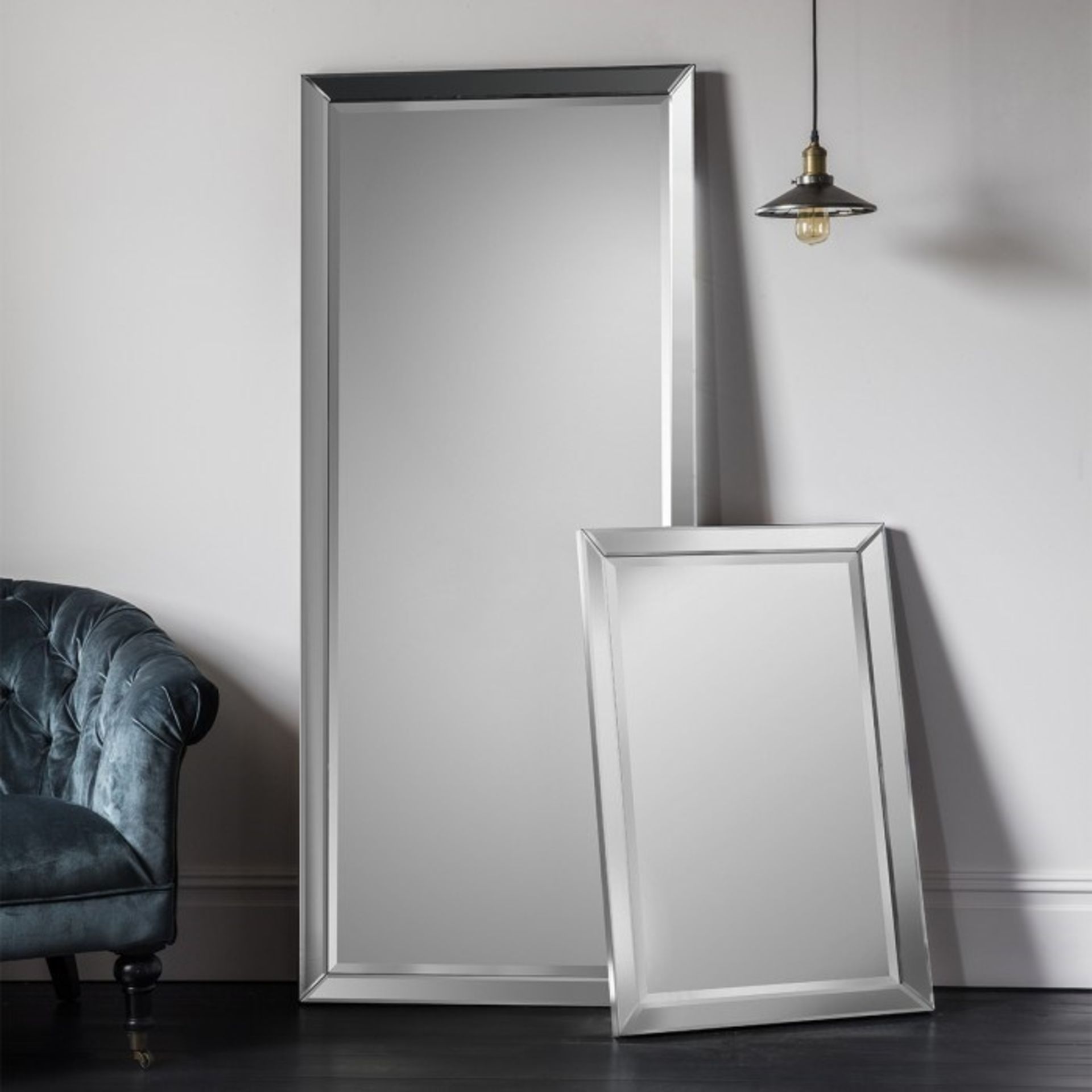 Luna Rectangle Euro Grey Versatile angled all bevelled mirror frame at a scale to suit any