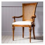 Spire Dining Cane Back Arm Chair Featuring beautiful marquetry of Blonde European Walnut with