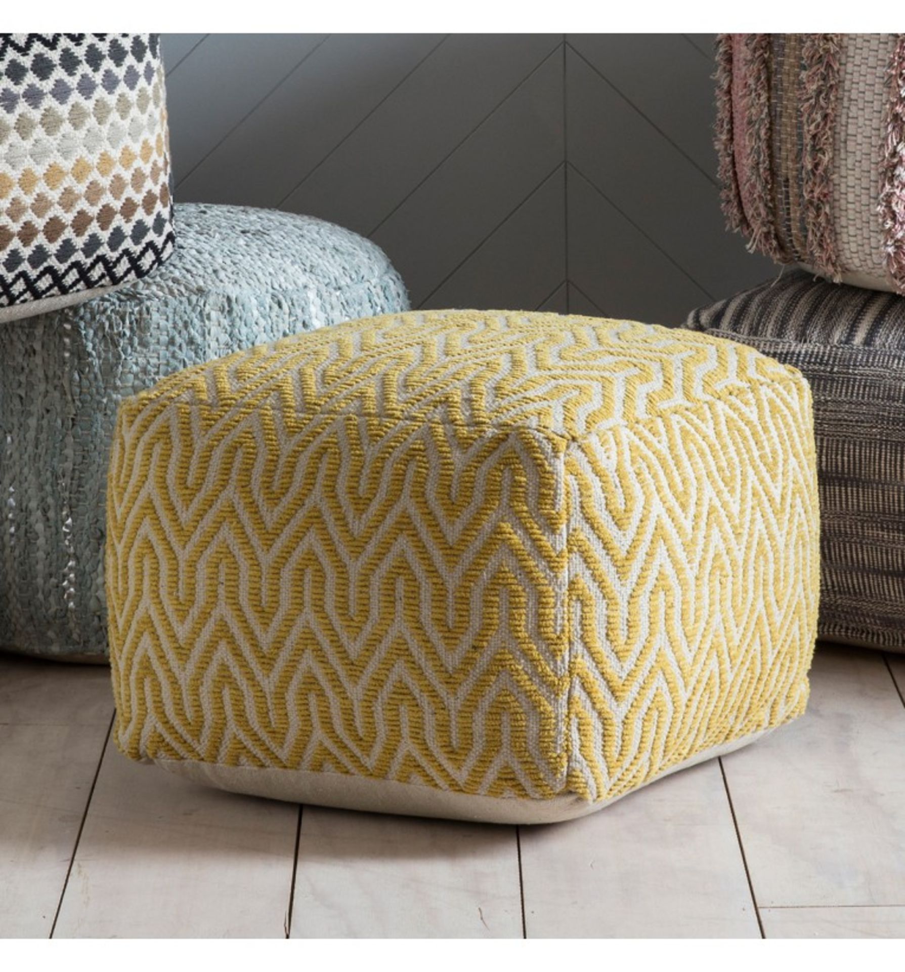 Stromstad Pouffe Ochre Practical and stylish, this all over geometric pouffe features a bold ochre