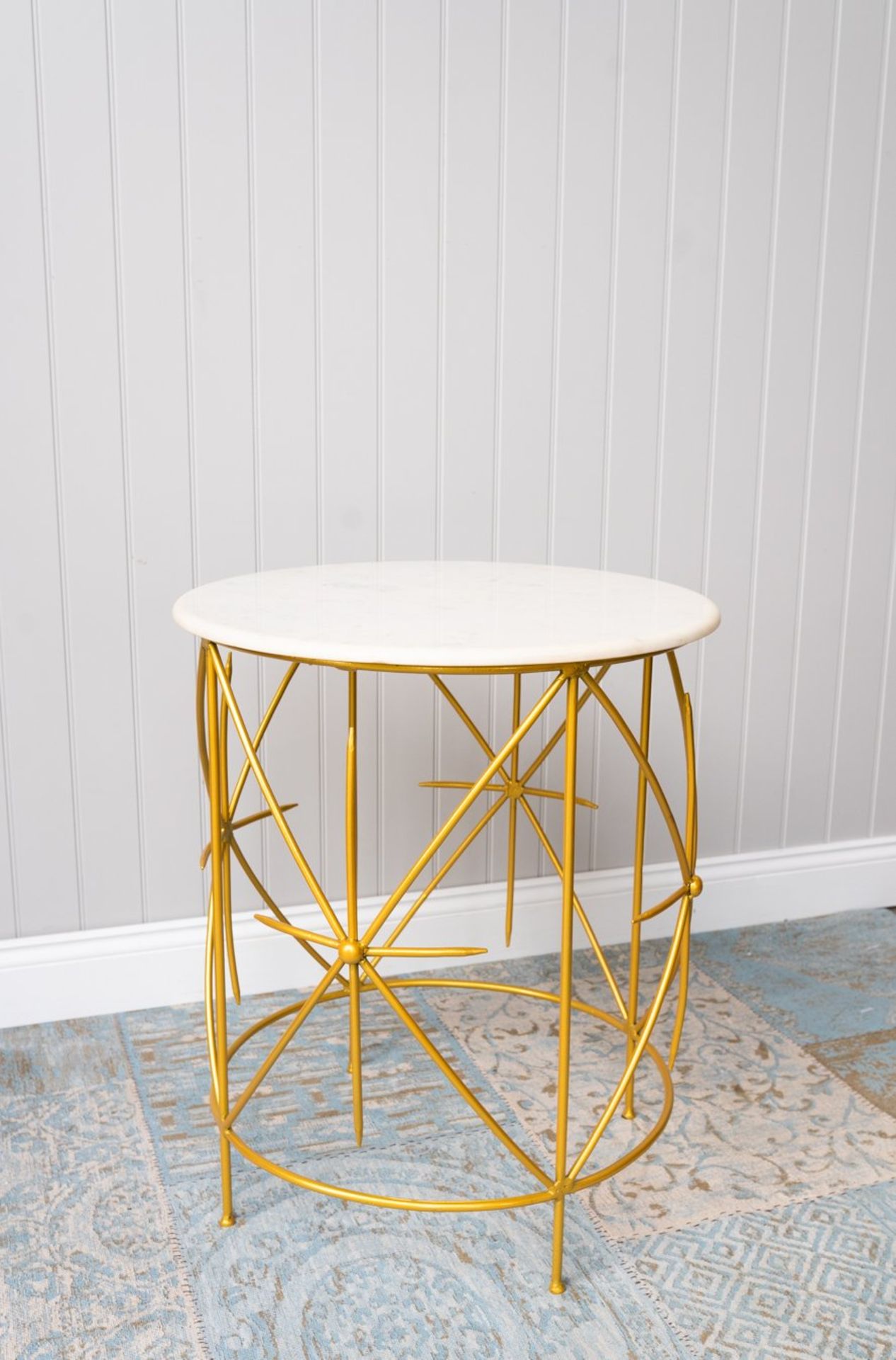 Side Table - Bright White and Gold: A gorgeous large side table finished in a bright gold powder.