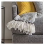 Woven Wrap Tassel Throw Grey Double sided super soft faux fur throw with mink reverse and piping