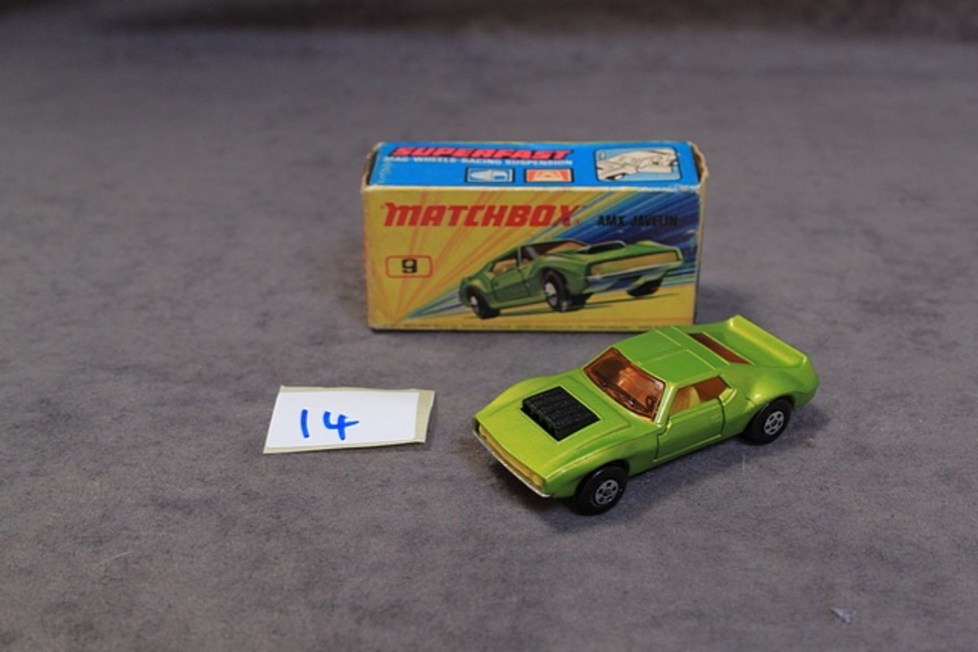 Matchbox Diecast #9 AMX Jardin Metallic Lime Green Model Mint In Very Good Box