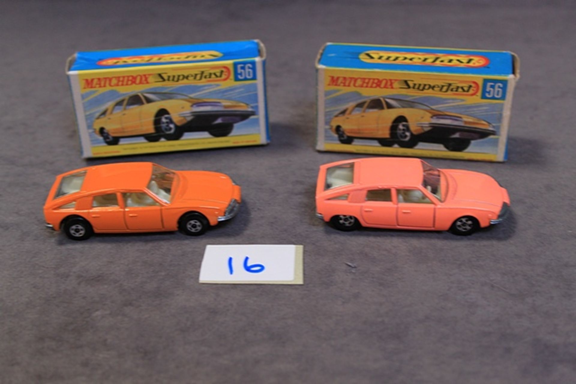 2 X Matchbox Diecast Model #56 MX 1800 Pinnfarina 1 In Orange And 1 In Light Peach Models Mint In