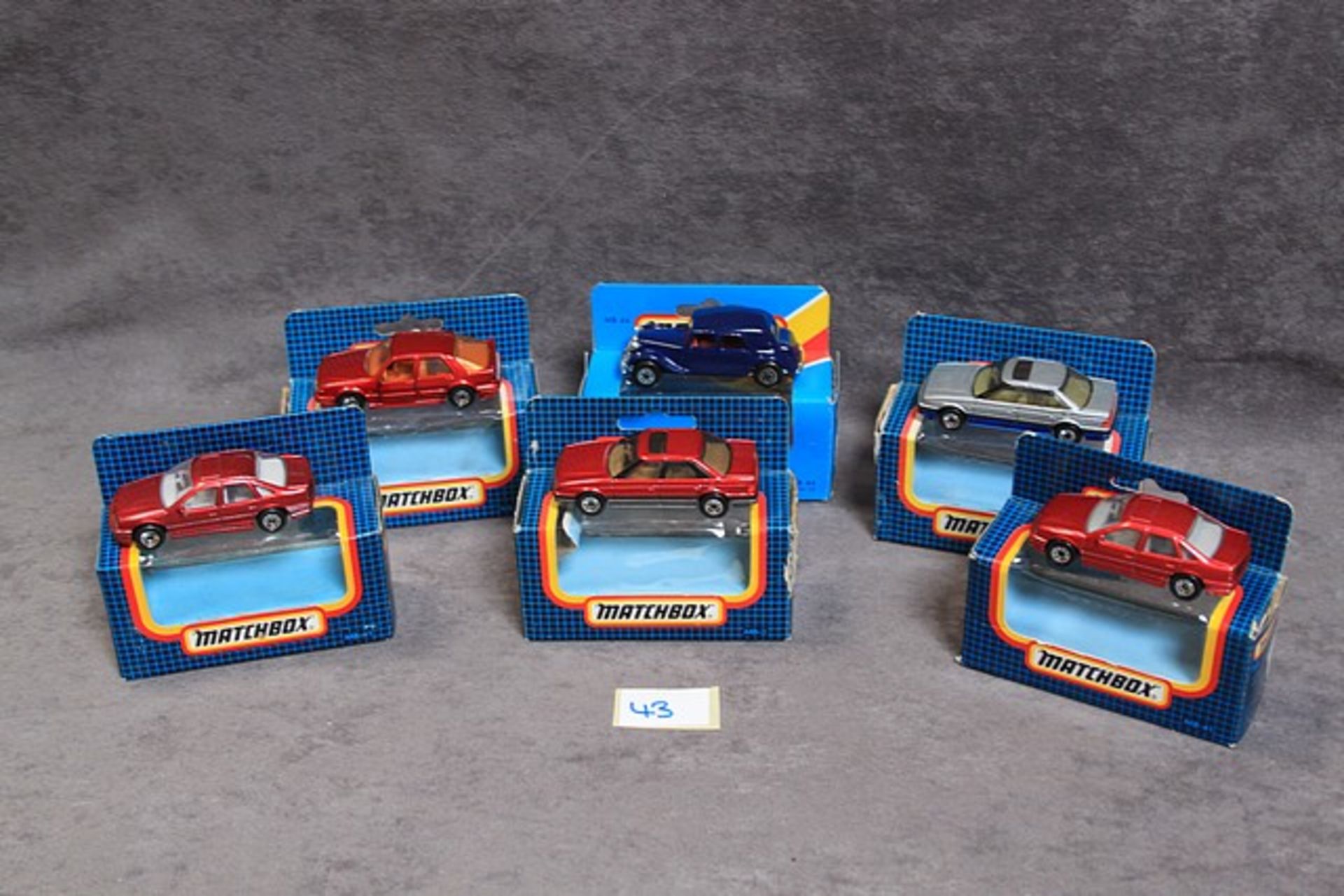 6 X Matchbox Diecast Models #44 Citroen 15 Blue Mint In Open Box #41 Opel Vectra Metallic Cerise