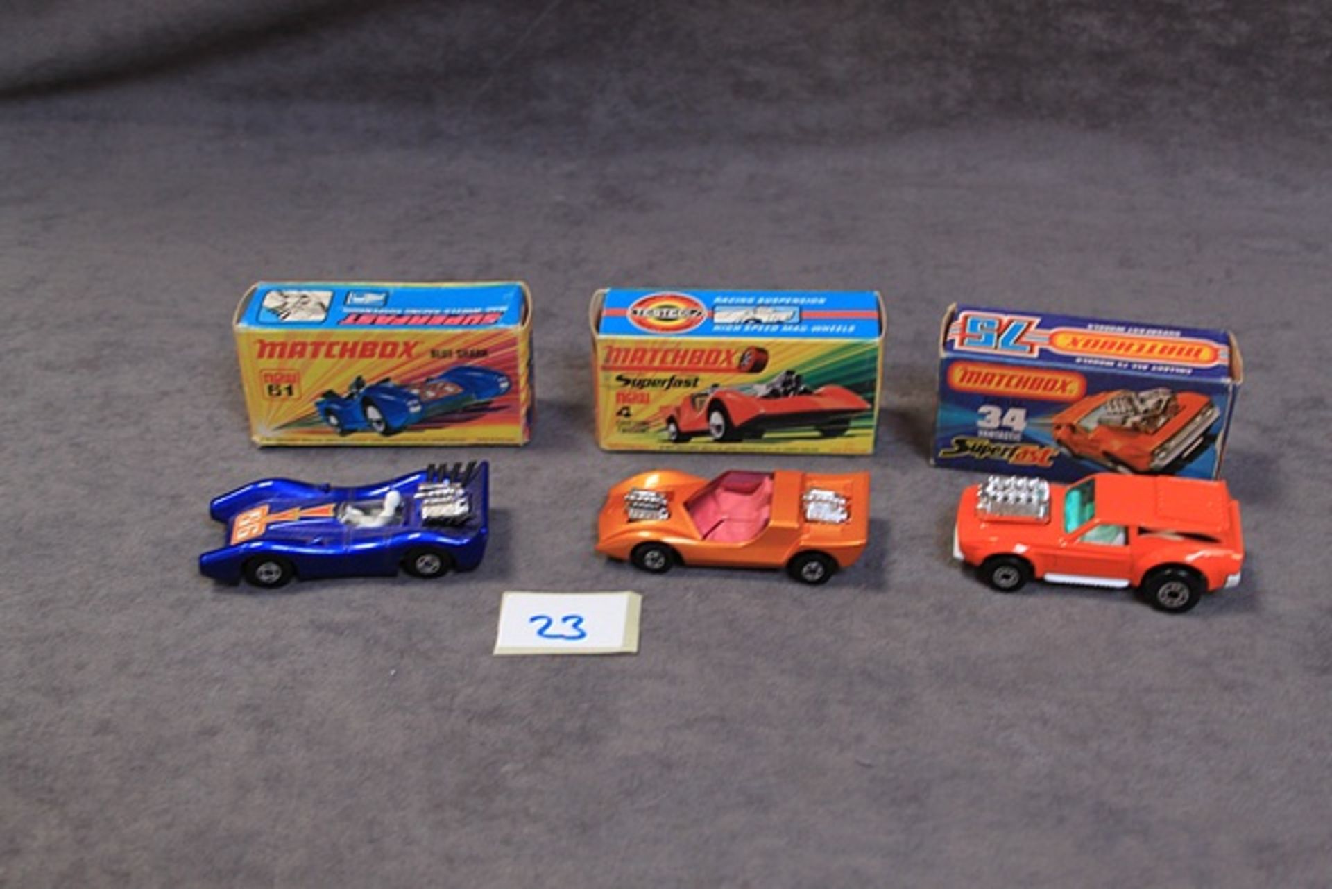 3 X Matchbox Diecast Models #4 Gruesome Twosome Mint In Crisp Box, #61 Blue Shark Mint In