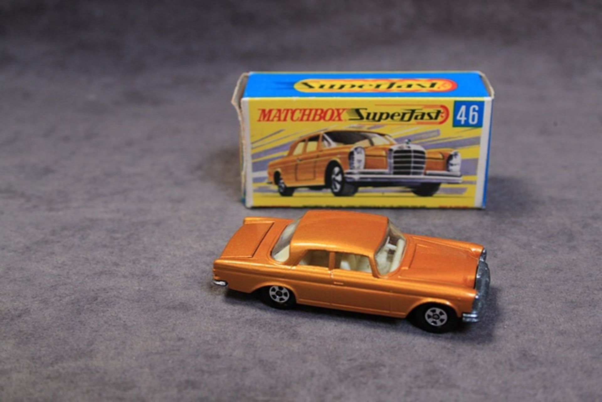 Matchbox Superfast Diecast Model #46 Mercedes 300 SE Metallic Gold Mint Condition In Crisp Box - Image 2 of 2