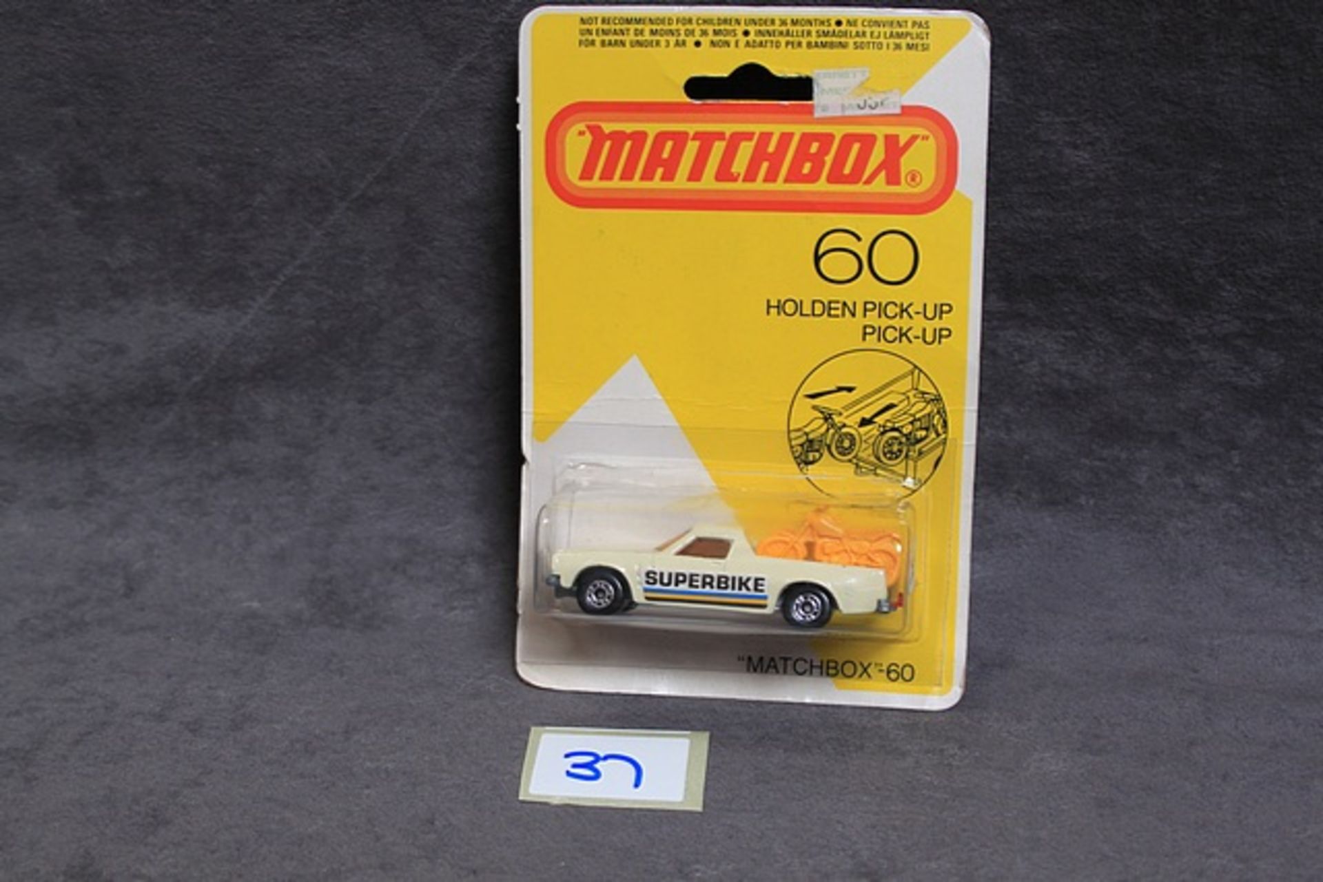 Matchbox Diecast #60 Holden Pick Up Cream Body Superbike Decal With Yellow Bikes Mint On Card