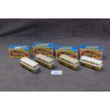 4 X Matchbox Diecast Models #12 Setra Coach 1 Gold White Roof Unpainted Grill, 1 Gold Grey Roof