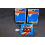 3 X Matchbox Diecast Models #56 MERCEDES TAXI Light Brown Mint On Open Card #55 Ford Cortina Rarer