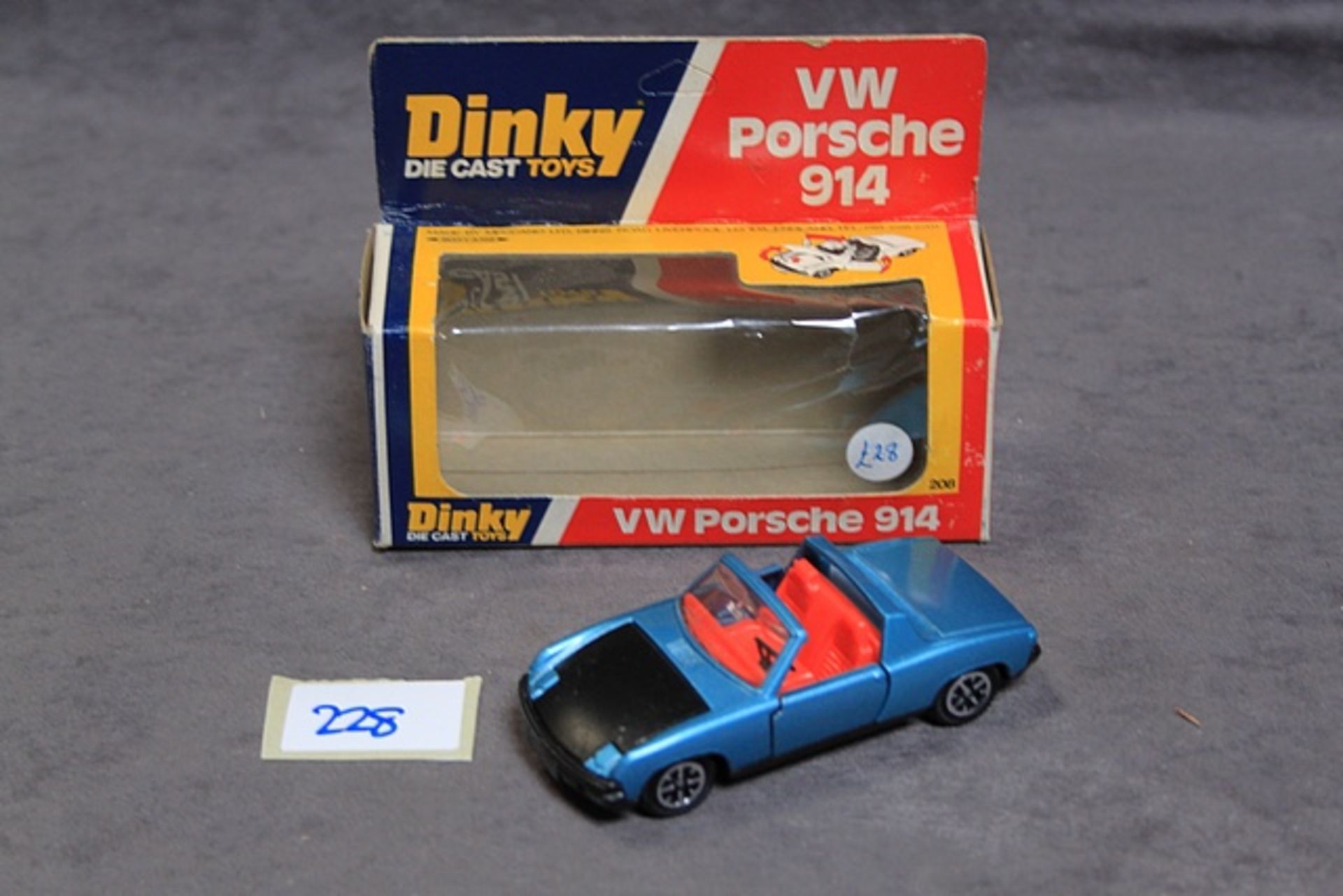 Mint Dinky Diecast #208 VW Porsche 914 Metallic Blue With Black Bonnet Red Interior Speed Wheels In - Image 2 of 2