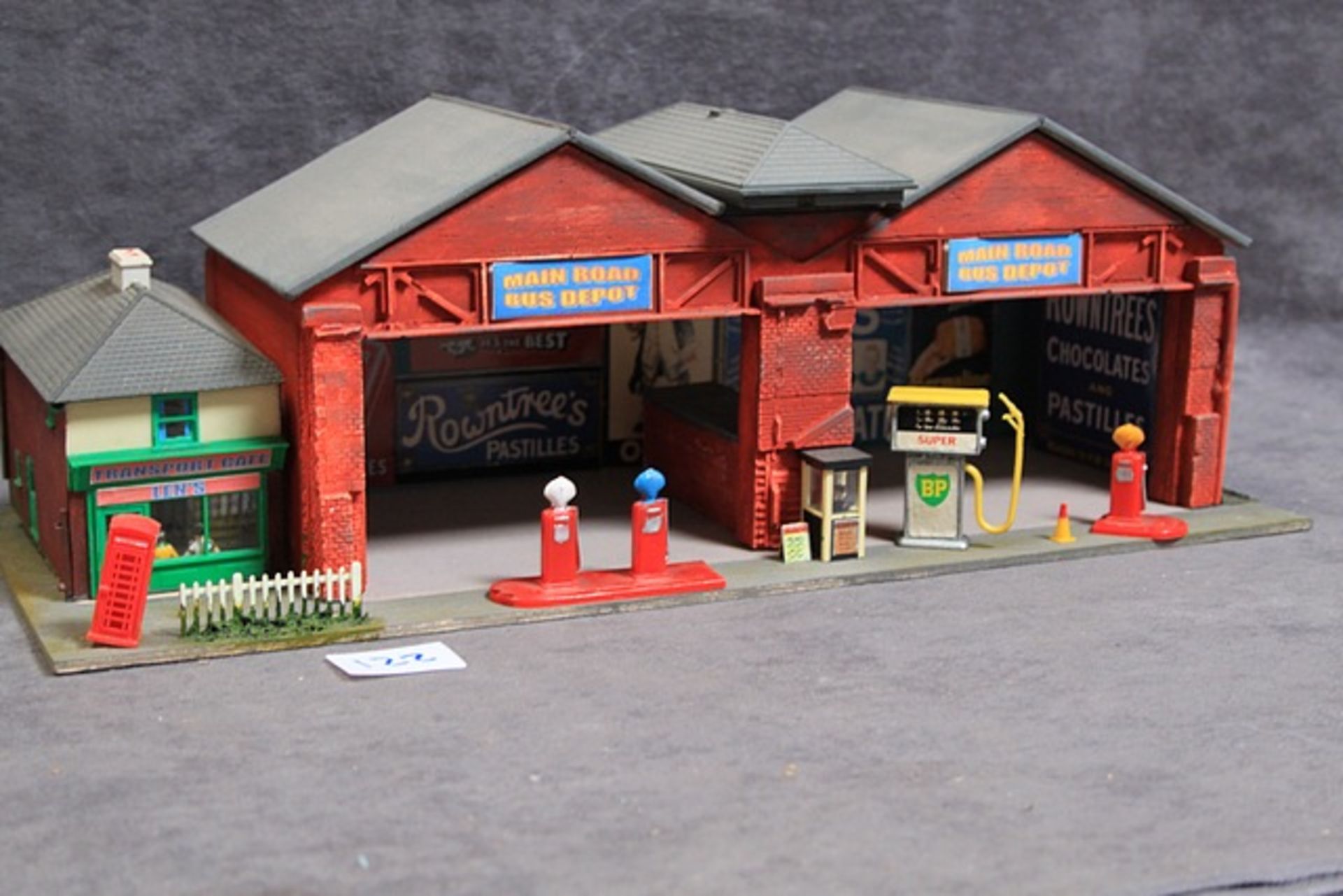 Wood Constructed Model Of Main Road Bus Depot With Petrol Pumps, Figures Forecourt And Transport - Image 3 of 3