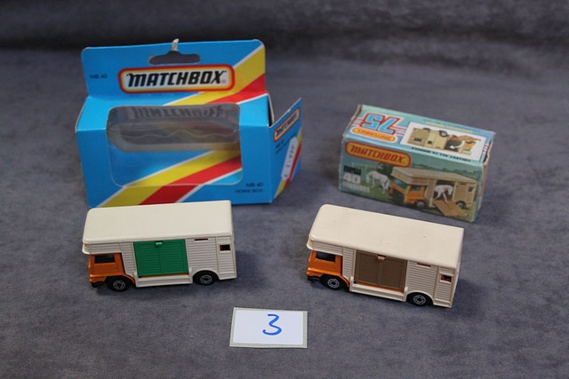 2 X Matchbox Models #40 2 Different Versions One Brown Door One Green Door Both Mint Models Blue Box