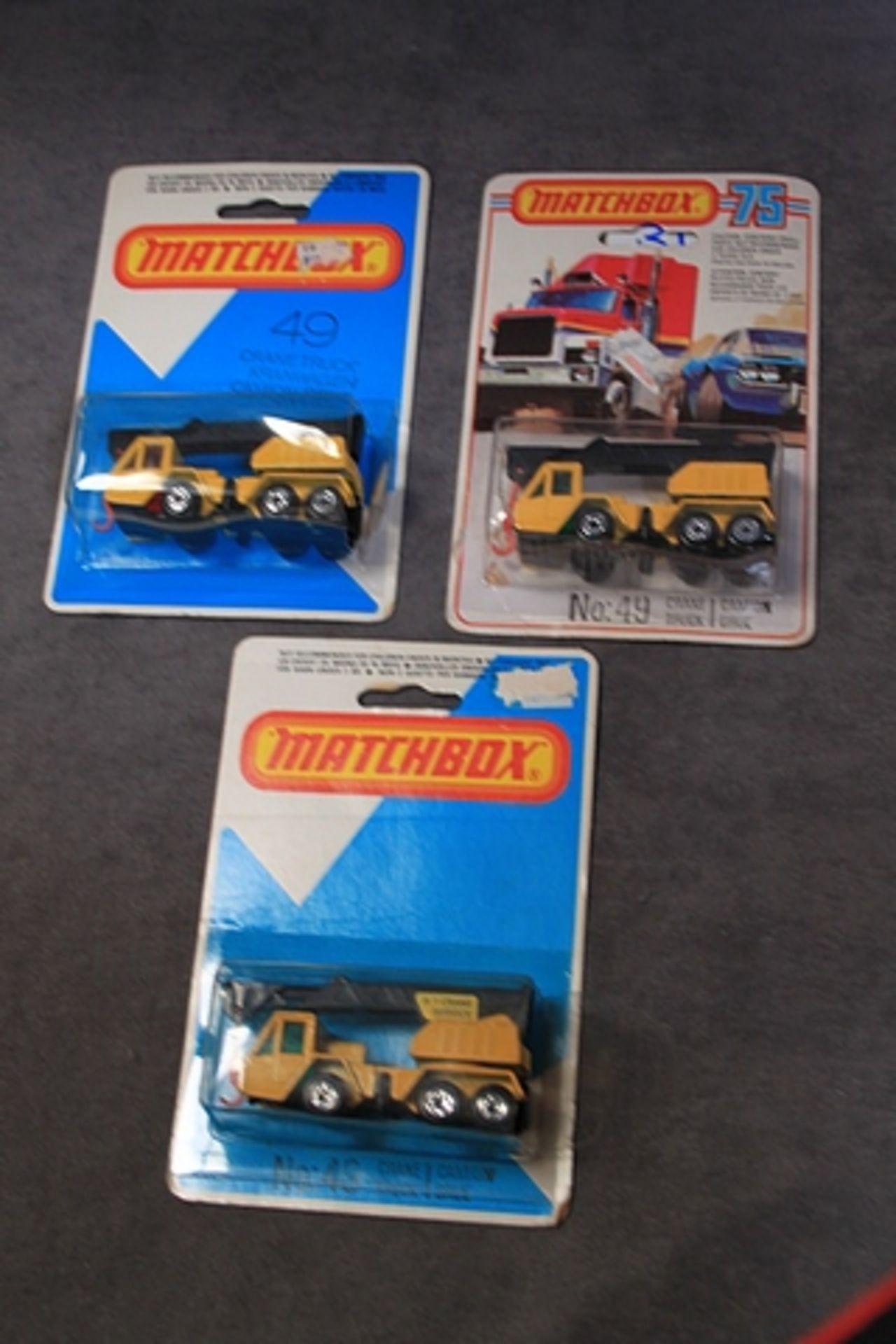 3 X Matchbox Diecast Models #49 Crane Trucks 1 X Al Crane Service Label, 1 X No Label On Body And - Image 2 of 2