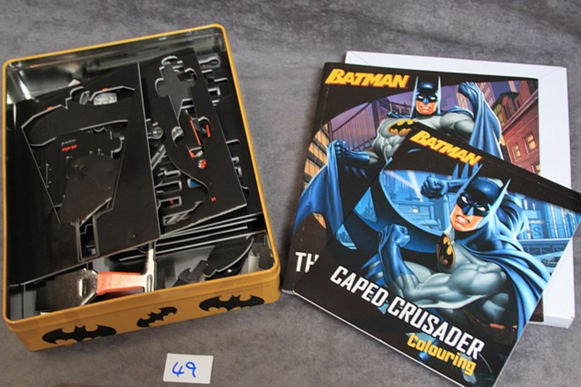 Tin Batman Batman Pressed Tin Box Contains Colour Book Story Book And A Neal Manning Paper Model X - Image 2 of 2