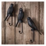 Avery Resin Birds (Set of 3) Satin black bird wall hooks with fine gold detailing W85 x D45 x H205mm