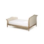 Frank Hudson Annecy King Size 5ft Bed Weathered & Natural Fabric Headboard Bed in a Dry Brush