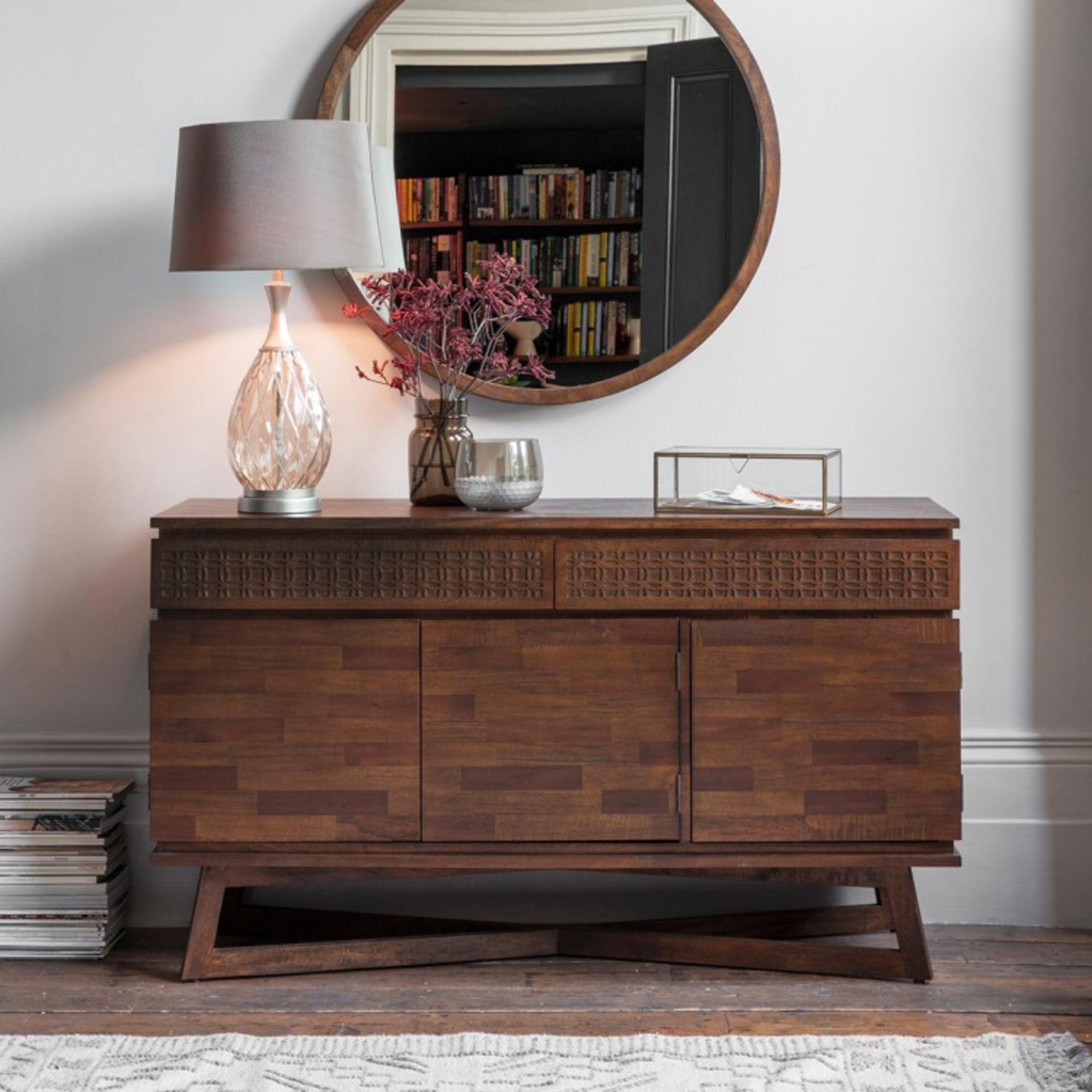 Boho Retreat 3 Door 2 Drawer Sideboard made using Mango solids with mixed timber veneers of Teak-