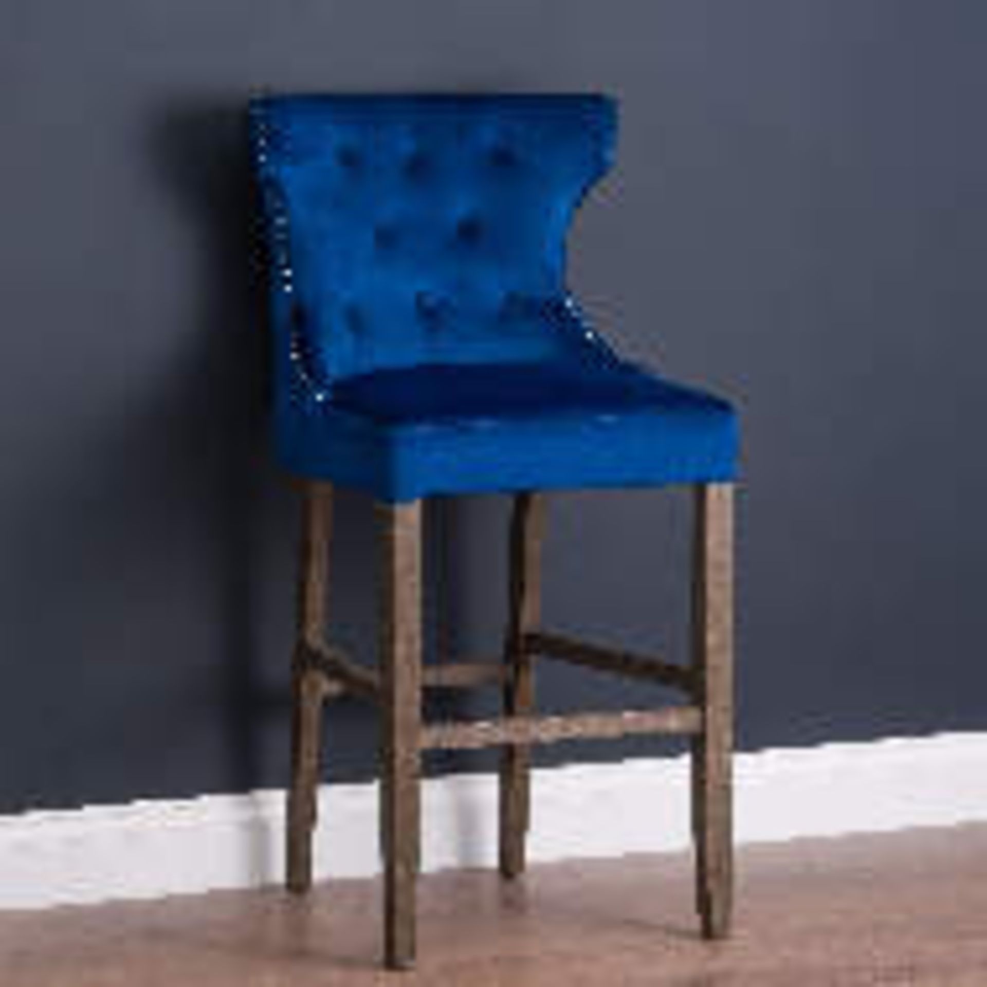 Tate Navy Velvet Tufted High Bar Stool BLUE Velvet Tufted High Bar Stool, At 115cm High, 64cm Wide - Image 2 of 2