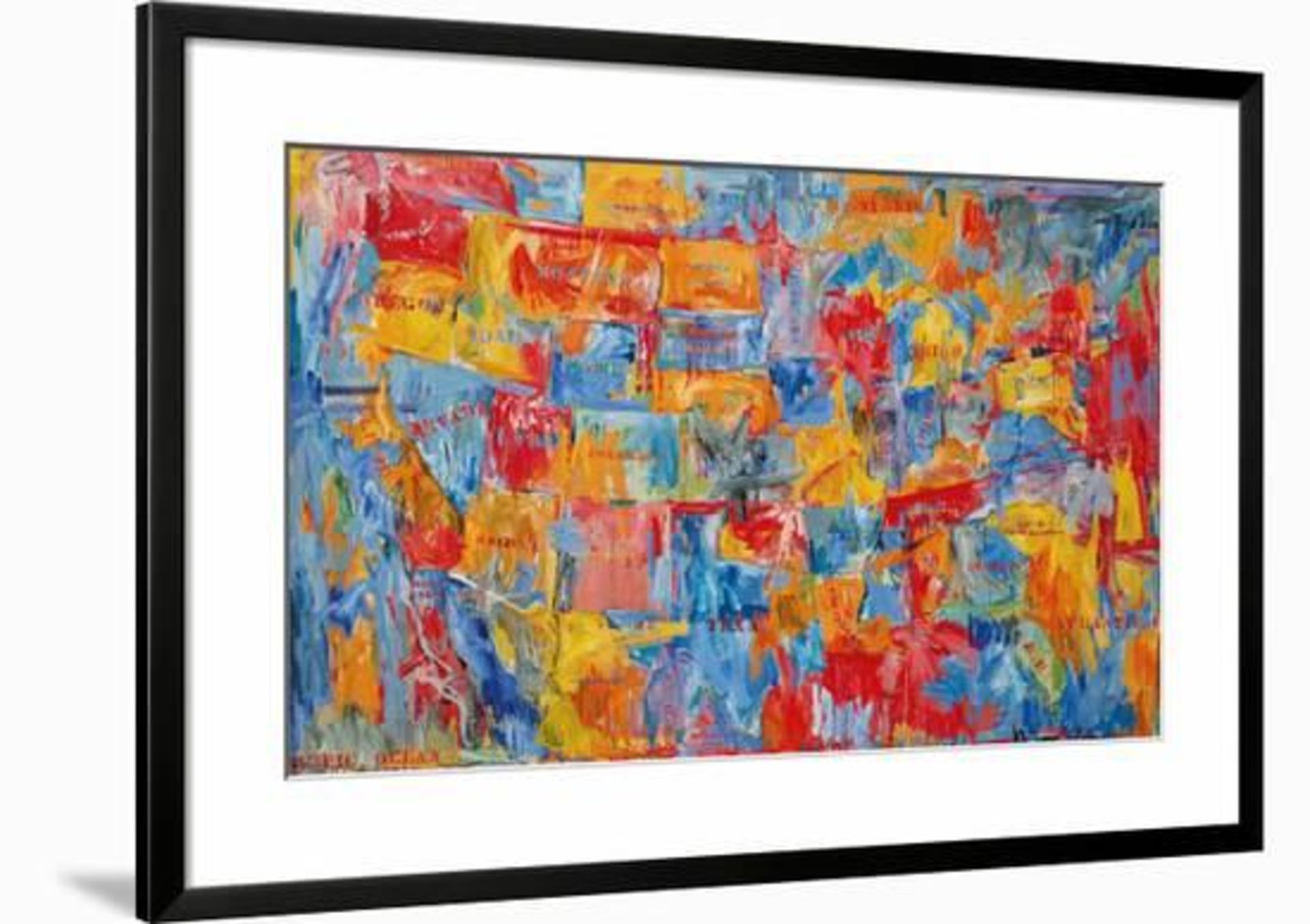 Jasper Johns Map Framed Print, in Responsibly Sourced Solid Frame With A Brushed Black Satin