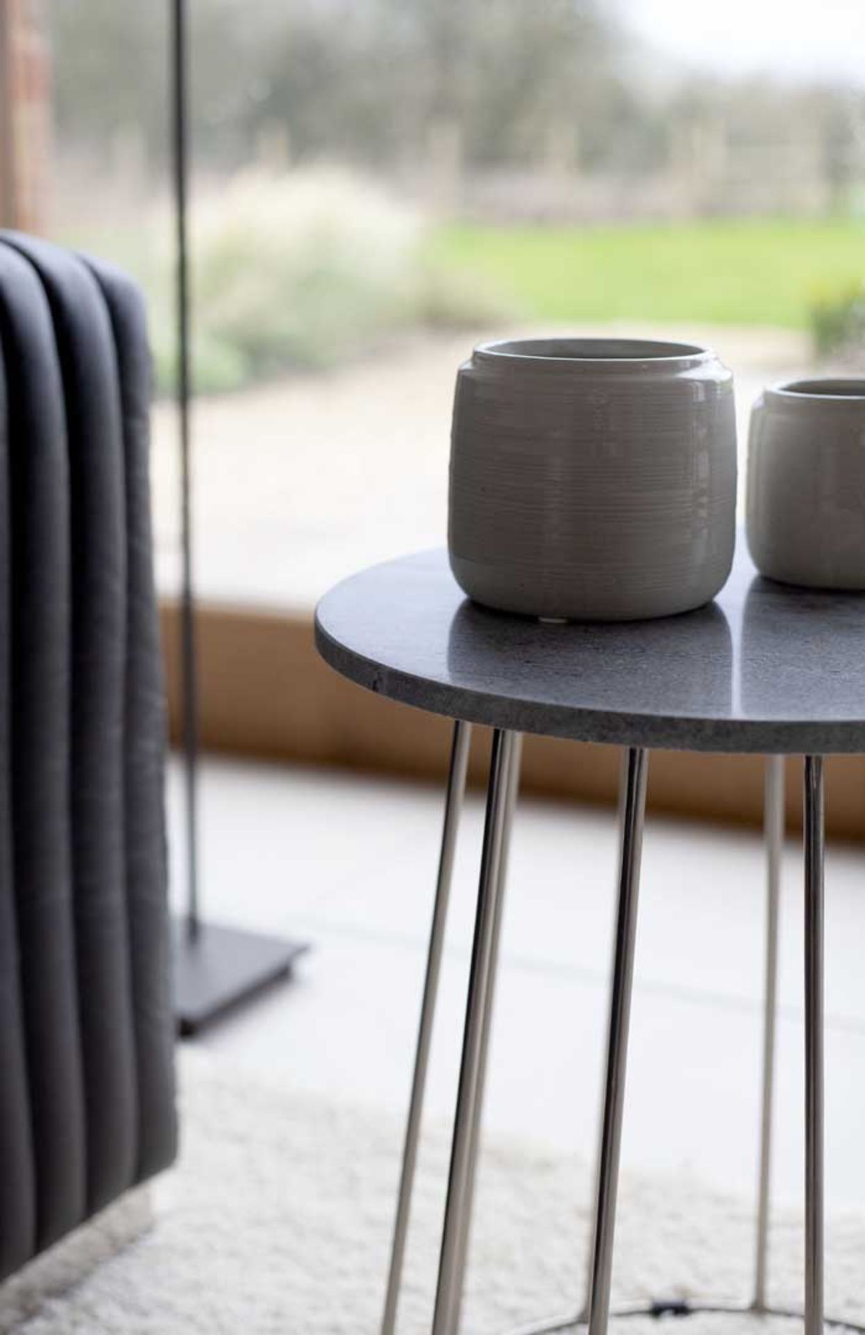 Contemporary 16" Side Table - Grey Marble Top and Nickel Base - Image 4 of 4